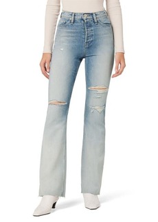 Hudson Jeans Faye Ripped Ultra High Waist Raw Hem Flare Organic Cotton Jeans