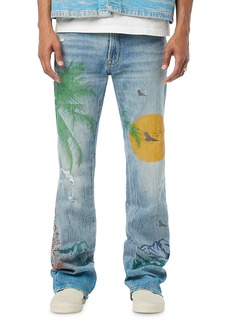 Hudson Jeans Hudson Walker Kick Flare Distressed Printed Jeans in Indigo Pale Blue