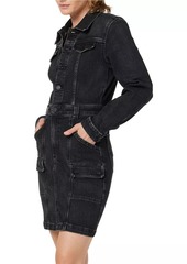 Hudson Jeans Reconstructed Denim Long-Sleeve Minidress