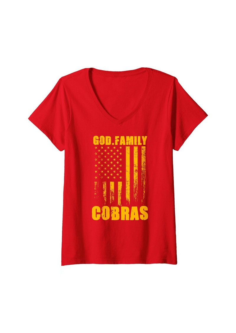 Hudson Jeans Womens Hudson Cobras God. Family. Vintage USA Flag V-Neck T-Shirt