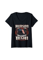 Hudson Jeans Womens Hudson Florida USA Flag 4th Of July V-Neck T-Shirt