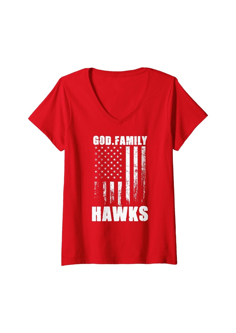 Hudson Jeans Womens Hudson Hawks God. Family. Vintage USA Flag V-Neck T-Shirt