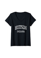 Hudson Jeans Womens Hudson Indiana IN Vintage Athletic Sports Design V-Neck T-Shirt