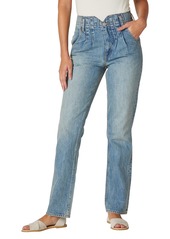 Hudson Jeans Pleated Notch High Waist Straight Leg Jeans in Sift at Nordstrom