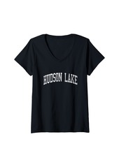 Hudson Jeans Womens Hudson Lake Indiana IN Vintage Athletic Sports Design V-Neck T-Shirt