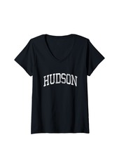 Hudson Jeans Womens Hudson North Carolina NC Vintage Athletic Sports Design V-Neck T-Shirt