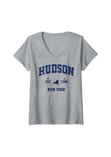 Hudson Jeans Womens Hudson New York NY Vintage State Athletic Throwback V-Neck T-Shirt