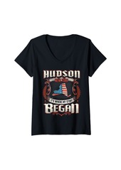 Hudson Jeans Womens Hudson New York USA Flag 4th Of July V-Neck T-Shirt
