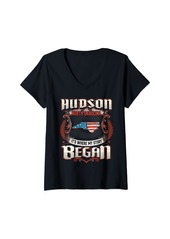 Hudson Jeans Womens Hudson North Carolina USA Flag 4th Of July V-Neck T-Shirt