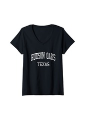 Hudson Jeans Womens Hudson Oaks Texas TX Vintage Athletic Sports Design V-Neck T-Shirt