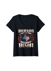 Hudson Jeans Womens Hudson Texas USA Flag 4th Of July V-Neck T-Shirt