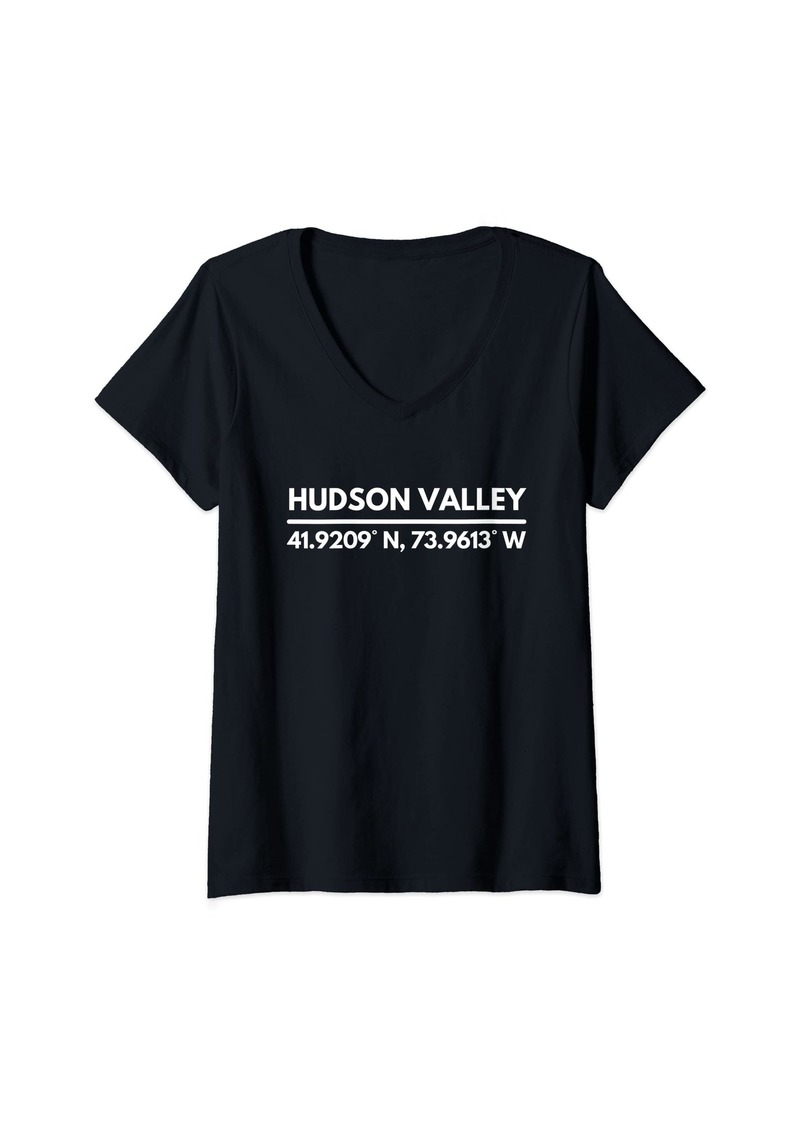 Hudson Jeans Womens Hudson Valley NYC Upstate New York Latitude Longitude V-Neck T-Shirt