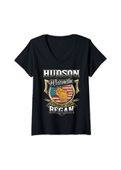 Hudson Jeans Womens Hudson Wisconsin USA Flag 4th Of July V-Neck T-Shirt