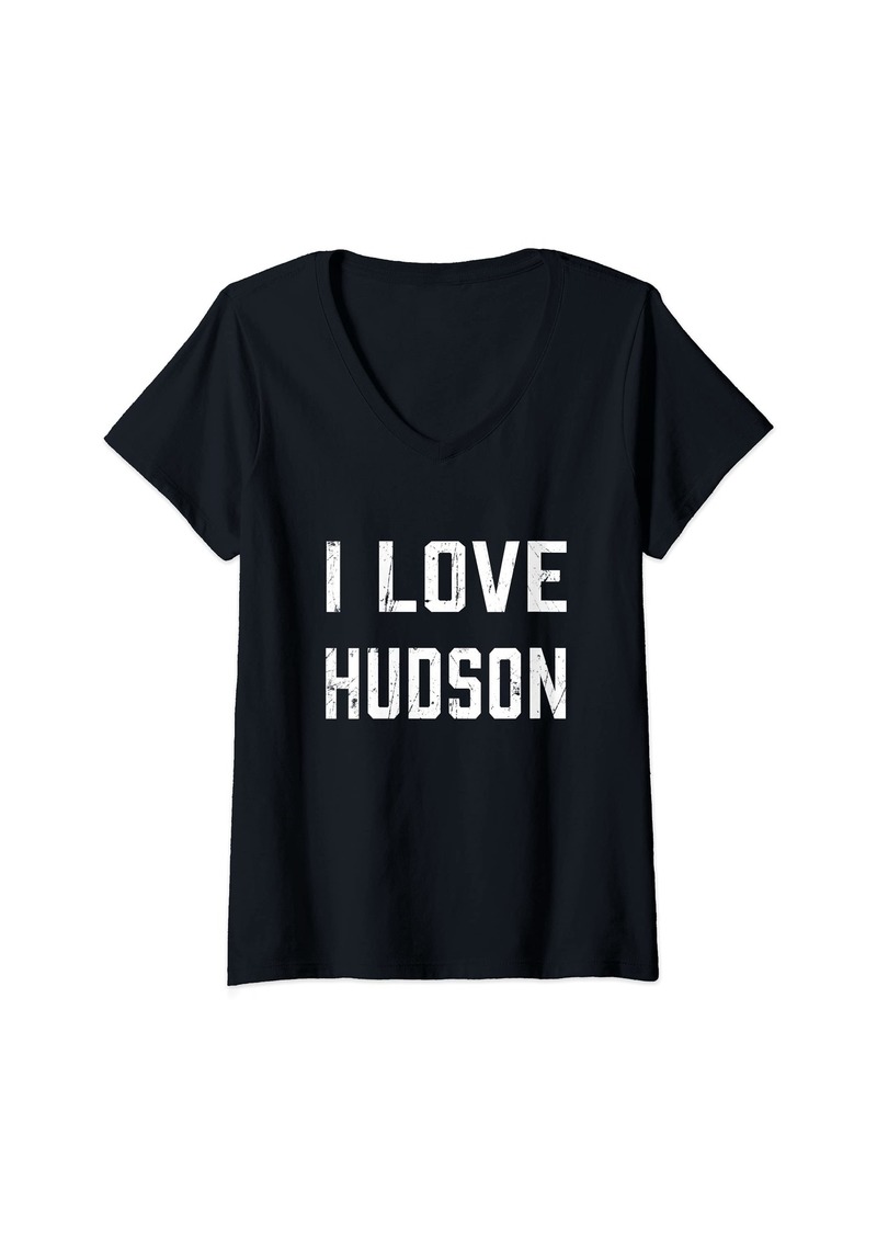 Hudson Jeans Womens I Love Hudson Family Son Daughter Boy Girl Baby Name V-Neck T-Shirt