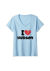 Hudson Jeans Womens I Love Hudson I Heart Hudson Family lover V-Neck T-Shirt