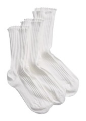 Hue 3-Pack Scalloped Rib Socks in White at Nordstrom