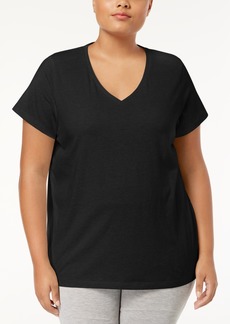 Hue Womens Plus size Sleepwell Solid S/S V-Neck T-Shirt with Temperature Regulating Technology - Black