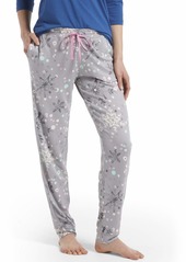 HUE Sleepwear Women's Printed Knit Long Pajama Sleep Pant with Cuffs Silver Sconce-Crystal Snow