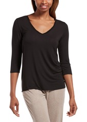 Hue Women's Sleepwell Solid 3/4 V-Neck T-Shirt with Temperature Regulating Technology - Black