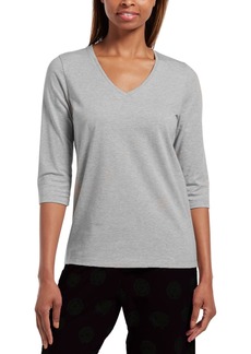 Hue Women's Sleepwell Solid 3/4 V-Neck T-Shirt with Temperature Regulating Technology - Med Grey Heather