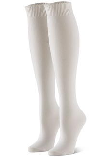 Hue Women's Flat Knit Knee High Socks 3 Pair Pack - White Pack