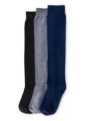 Hue Women's Flat Knit Knee High Socks 3 Pair Pack - Black Pack