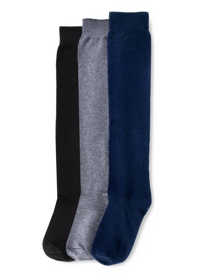 Hue Women's Flat Knit Knee High Socks 3 Pair Pack - Graphite/Navy/Black