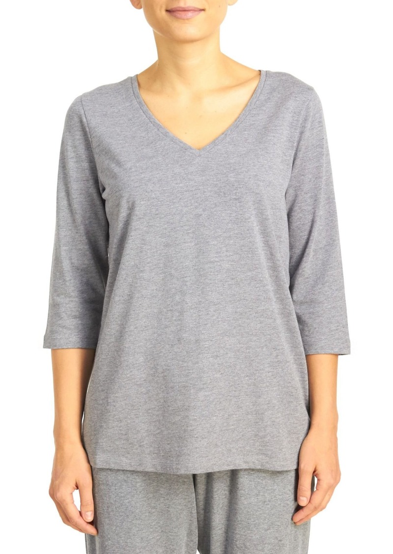 Hue Women's 3/4 Sleeve V-Neck Sleep Tee  Grey Heather