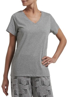 HUE Women's Basic Short Sleeve V-Neck T-Shirt for Lounging Or Sleeping Made with Temperature Regulating Technology  Grey Heather