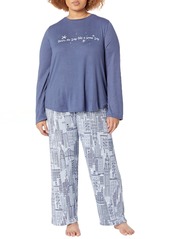 HUE Women's Cozy Long Sleeve Top and Pant 2 Piece Pajama Set Vintage Indigo-Snowfall in The City