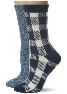 HUE Women's Crew Boot Sock Nealy Navy Gingham/Nearly Navy Marl-2 Pair Pack