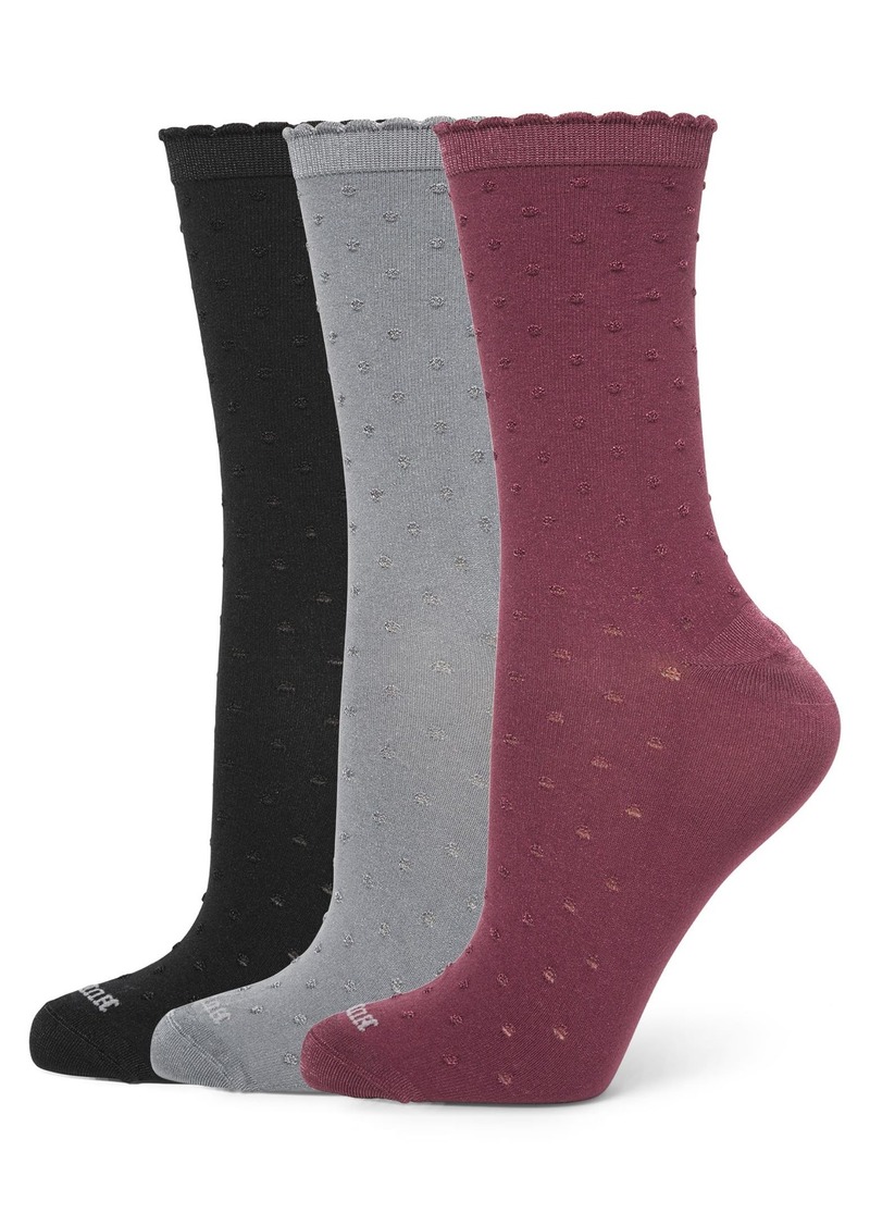 HUE Women's Fashion Sequin Soft Rib Crew Shimmer Socks Assorted #2: Burgundy/Silver Grey/Black Textured Dot-3 Pair Pack