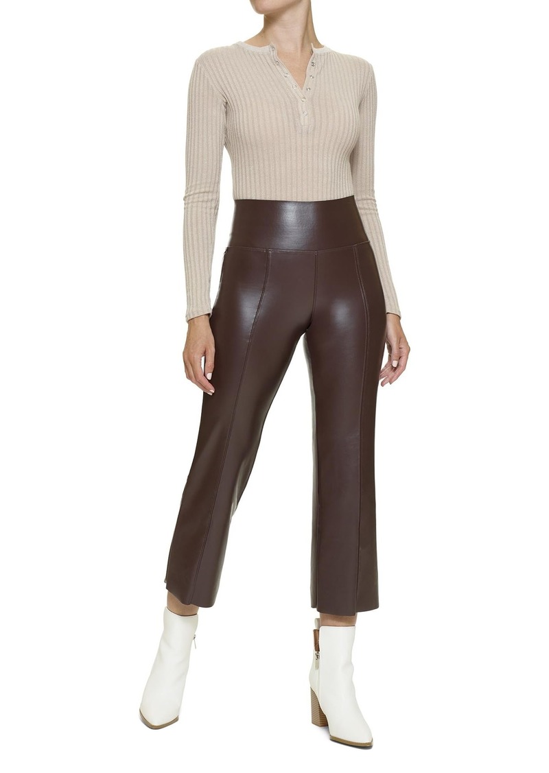 HUE Women's Faux Leather Legging with Tummy Control Chocolate Brown-Flare