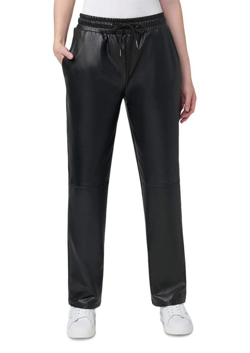 Hue Women's High-Rise Faux-Leather Drawstring Pants - Black