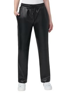 HUE Women's High Rise Faux Leather Straight Leg Pants