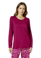 HUE Women's Sleep and Lounge Pajama Separates Christmas and Holiday Collection Beet Red-Long Sleeve Crew Neck Tee