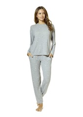 HUE Women's Long Sleeve Tee and Jogger Pant 2 Piece Pajama Set Frost Gray-Penguin Pals