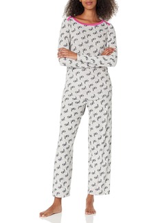 HUE Women's Long Sleeve Ultra Ribbed 2 Piece Pajama Set Alloy-Doggie