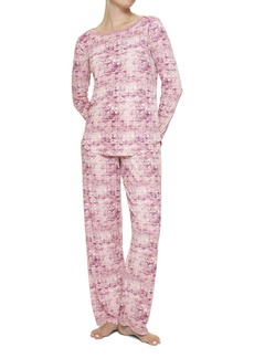 HUE Women's Long Sleeve Ultra Ribbed 2 Piece Pajama Set Lotus-Faded Fairisle Flake