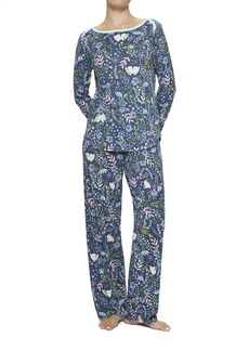 HUE Women's Long Sleeve Ultra Ribbed 2 Piece Pajama Set Vintage Indigo-Woodland Pals