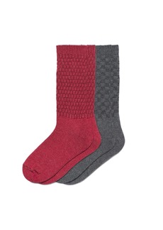 HUE Women's Merino Wool Blend Crew Boot Breathable Natural Temperature Regulating Moisture Wicking Athletic Socks Red-2 Pair Pack