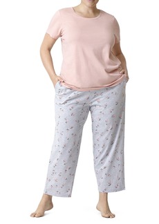 HUE Women's Short Sleeve Tee and Skimmer Pajama Set Mahogany Rose-Bitzy Bloom