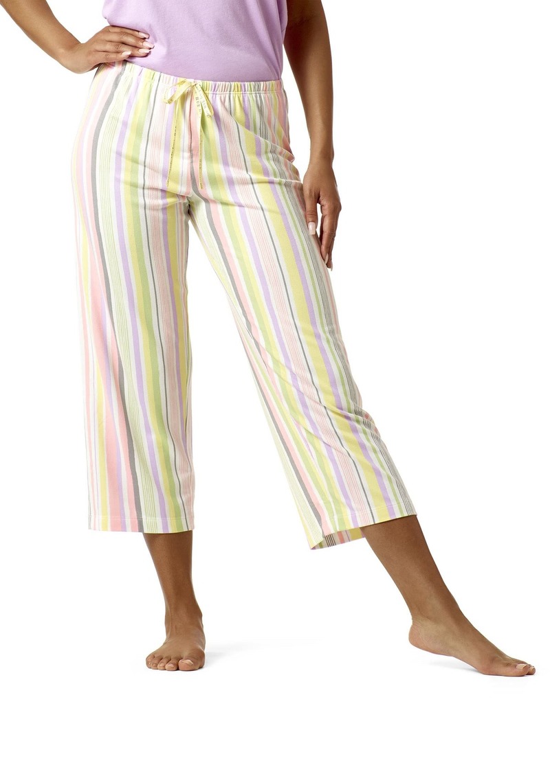 HUE Women's Printed Knit Capri Pajama Sleep Pant White-Day Stripe