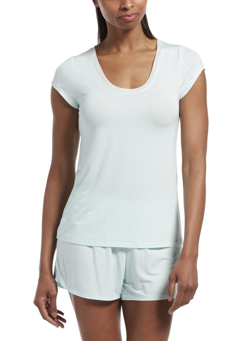 Hue Women's Plus-size SleepWell with TempTech Short Sleeve Pajama Sleep Top Sleepwear -soothing sea