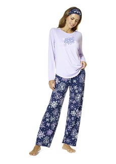 HUE Women's Plus Size Timeless Soft Jersey 3 Piece Pajama Set Lavendula-Tiny Trees