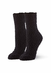 HUE Women's Plush Slipper Sock with Grippers black - Faux Sherling