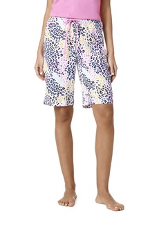 HUE Women's Printed Knit Bermuda Pajama Sleep Short White-Spring Leopard