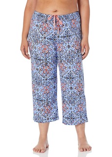 HUE Women's Printed Knit Capri Pajama Sleep Pant Bella Blue-Ornamental Blast
