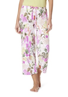 HUE Women's Printed Knit Capri Pajama Sleep Pant Rosebud-Floral Fantasy