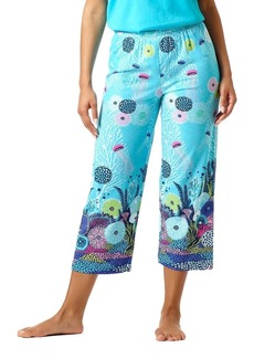 HUE Women's Printed Knit Capri Pajama Sleep Pant Scuba Blue-Scene from Below